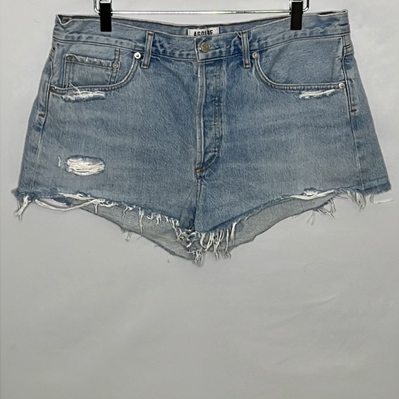 Agolde Parker Button Fly Cut Off Distressed Cotton Shorts - Size 32 - Picture 3 of 9
